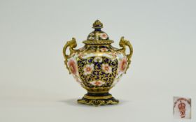 Royal Crown Derby Imari Twin Handle and Lidded Urn - Shaped Vase. Date 1901 - Please See Photo.