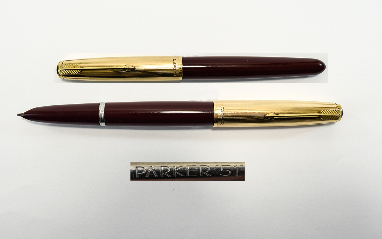 Parker 51 Vintage Vacumatic Fountain Pen, 12ct Gold Filled Cap and Burgundy Body. c.1950's.