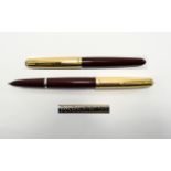 Parker 51 Vintage Vacumatic Fountain Pen, 12ct Gold Filled Cap and Burgundy Body. c.1950's.