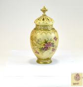 Royal Worcester Hand Painted - Blush Ivory Persian Style Lidded Floral Vase.