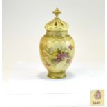 Royal Worcester Hand Painted - Blush Ivory Persian Style Lidded Floral Vase.