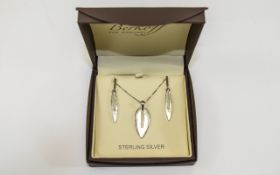 Silver Diamond Set Pendant Necklace and Earring Set.