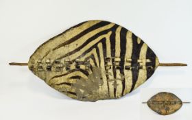 Zebra Hide Shield Possibly early 20th Century, looks to be Zulu, some signs of ware to hide.