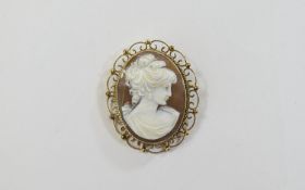 A Large 9ct Gold Mounted Oval Shaped Shell Cameo of Fine Quality, with Attached 9ct Gold Safety