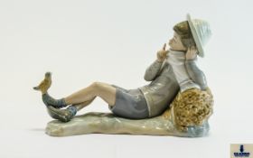 Lladro Porcelain Figurine ' Bird Watcher ' Watching a Bird on His Foot ' Model No 4730.