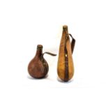 African Tribal Interest 2 Gourd Water Carriers With Leather Fitments And Bead Work Decoration,