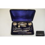 Edwardian Boxed Silver Mounted 9 Piece Manicure Set, Very Nice Condition. Hallmark Birmingham