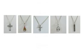 5 Silver Necklaces With Pendants Comprising Silver Ingot Fully Hallmarked W.