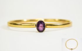 Antique Amethyst Set 9ct Gold Bangle. 9.5 grams. Not Marked but Tests Gold.