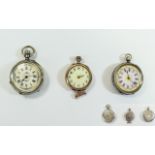 3 Ladies Silver Pocket Watches White Enamelled Faces, One Hallmarked Birmingham l 1885 JN 46530,
