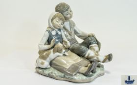 Lladro Porcelain Figurine ' Friendship ' Boy and Girl with Dog. Issued 1972 - 1991.