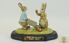 Beswick Tableau Peter and Benjamin picking apples with wood stand. Cert No 0789 limited edition of