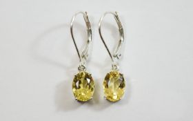 Canary Yellow Aquamarine Pair of Drop Earrings, 2.25cts of the unusual canary aquamarine, set as two