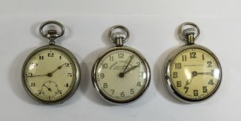 3 Vintage Gents Pocket Watches One Railway Timekeeper Made In Austria, One Shock Proof Lever,