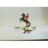 Beswick Model 868 Huntsman on Rearing Horse H10", together with 2 Beswick hounds & fox.