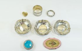 A Small Mixed Lot Comprising 2 Silver Napkin Rings 41g Fully Hallmarked, Width 34mm, Wave Cut Edge,