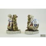 Late 19th Century German Unusual Pair of Hand Painted Porcelain Figural Bases with Cherubs Sitting