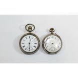 2 Silver Pocket Watches Both With White Enamel Faces And Stamped To Case,