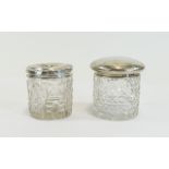 Antique Silver Topped Cut Glass Ladies Vanity Jars ( 2 ) Hallmarks Birmingham 1923, 3 Inches High.