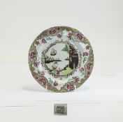 19thC Spode New Stone Plate decorated with "Ship" pattern number 3067 c.