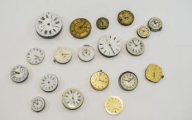 18 Watch/Pocket Watch Movements To Include Hudson Deluxe, Railway Timekeeper Nicobar Lever, Siro,