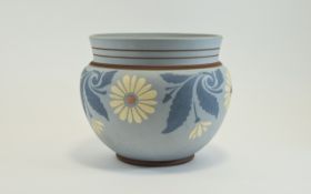 Langley Ware Jardiniere Pale blue unglazed with daisy and leaf pattern.