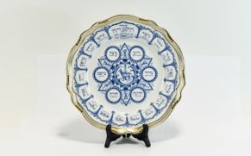 Spode Bone China Passover Plate / Order of The Sader Blue Litho with Gold Border.