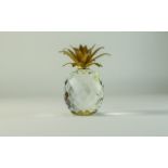 Swarovski Cut Crystal Large Faceted Pineapple with Hammered Gold Leaves, Num 7507 105001 010044,