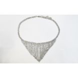 White Crystal Fringe Necklace, the fringe, comprising individual vertical rows of white crystals,