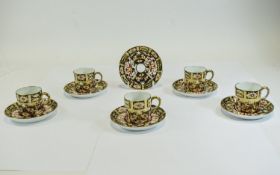 Royal Crown Derby Early Imari - Traditional Pattern Set of 6 Coffee Cans and 5 Saucers.