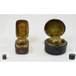 Victorian - Pair of Oval Shaped and Rectangular Shaped - Hinged Travelling Inkwells, Leather Bound,