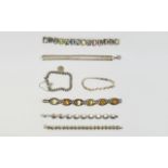 6 Silver Bracelets & A Silver Charm Bracelet 2 Stone Set With Amber And Coloured Stones,