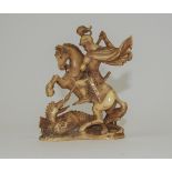 Fine Ivory Carving of St. George And The Dragon. Early 20th Century Period. 3.25 Inches High.