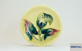 Moorcroft - Signed Modern Tube lined Shallow Yellow Bowl with ' Arun Lily ' Design. 7.