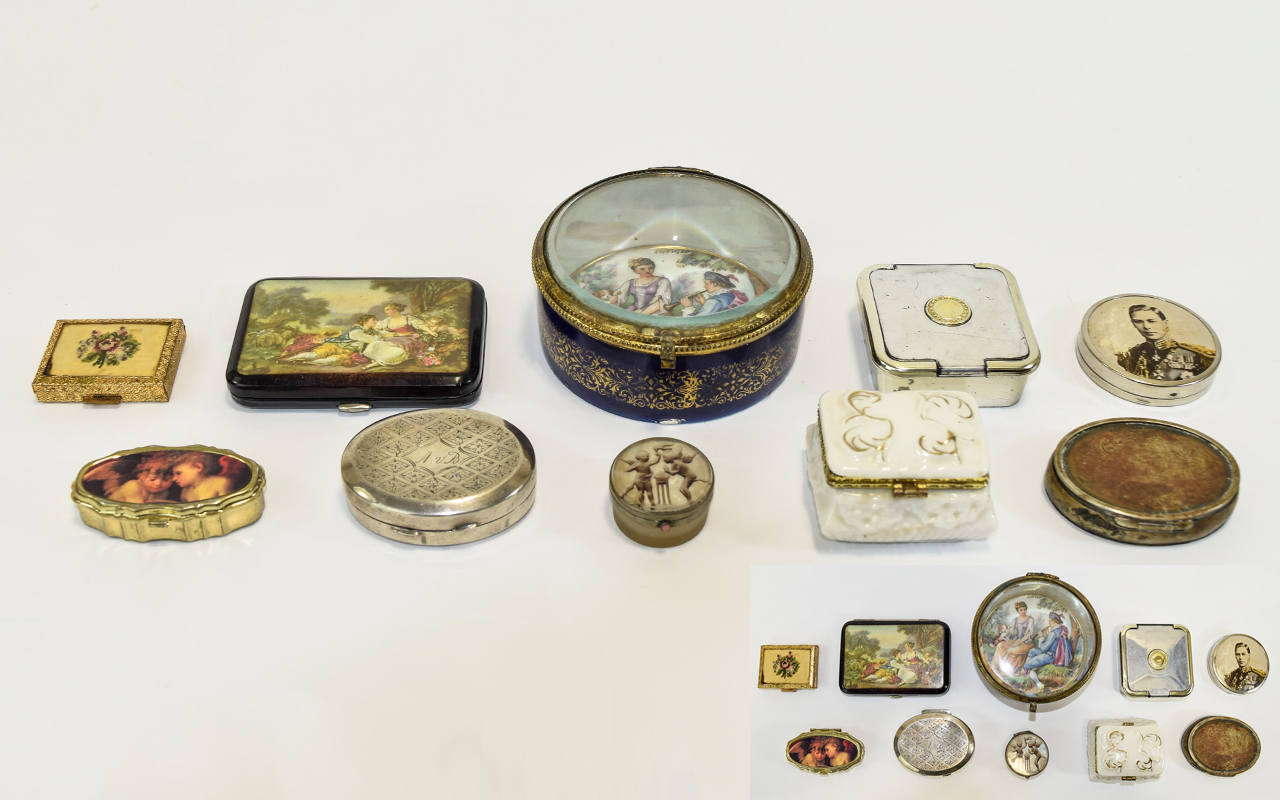 Collection Of 10 Trinket Boxes Including A Hallmarked Silver Box, Painted Boxes,