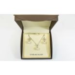 Silver Diamond Set Pendant Necklace and Earring Set.