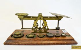 Samuel Mordan Victorian Oak and Brass Government Inland Letter Postal Scales - Complete With