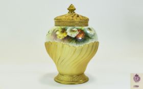 Royal Worcester - Signed and Hand Painted Blush Ivory and Porcelain Pot Pouri,
