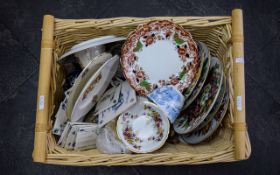 Box of Assorted China including part teasets, ceramic tiles, German cabinet plates,