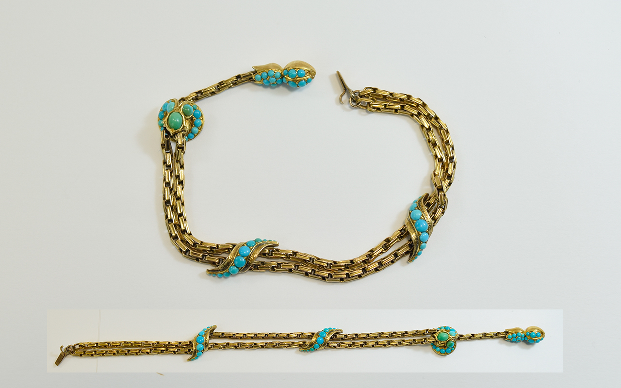 Victorian - Ladies Superb Quality and Fancy 15ct Gold Bracelet and Drop, Set with Turquoise Stones.