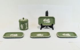 Wedgwood Green Jasper-Ware - 1 x Candy Jar + 4 Oblong Sweet Dishes.