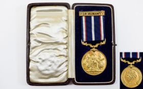 R.S.P.C.A. Gold Issue Life Saving Medal, Complete with Humanity Bar, In Case of Issue.