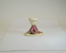 Moorcroft Squat Candlestick ' Magnolia ' Design on Cream Ground. Good Condition. 3.5 Inches High.