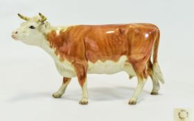 Beswick Farm Animal Figure ' Hereford Cow ' Horns Point Forward, Model No 948.