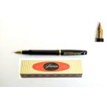 Swan Fountain Pen 14ct Gold Nib - 3 H Black Colour way, Swan Logo on Pocket Clip In White,