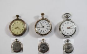 3 Ladies Silver Pocket Watches One Marked Ermin To The Face,