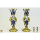 China Works - Worcester Hand Painted Quality Pair of Twin Handle Reticulated Vases. c.1880;s.