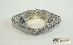 Victorian Silver Ornate Embossed Bon Bon Dish. Hallmark Chester 1897.