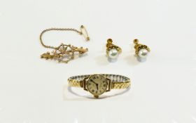 Small Mixed Lot of Jewellery comprising ladies 9ct gold Avia wristwatch on a gold plated expandable