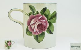 Wemyss Large - Tankard ' Cabbage Roses ' Pattern. Signed to Underside. Height 5.75 Inches.